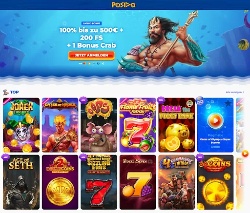 Posido Casino – Willkommensbonus & Top Slots Posido Casino Bonus 500 € + 200 FS, Spiele wie Joker Cashpot, Gates of Hades, Flame Fruits